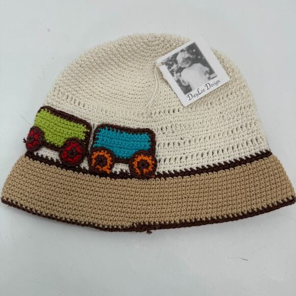 NWT Day Lee Design Beanie Baby Boys 6-12M Cream Tan Crocheted Train Cotton Knit - Picture 1 of 6